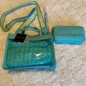 Nanette Lepore Aqua Transparent Tote and Crossbody Set